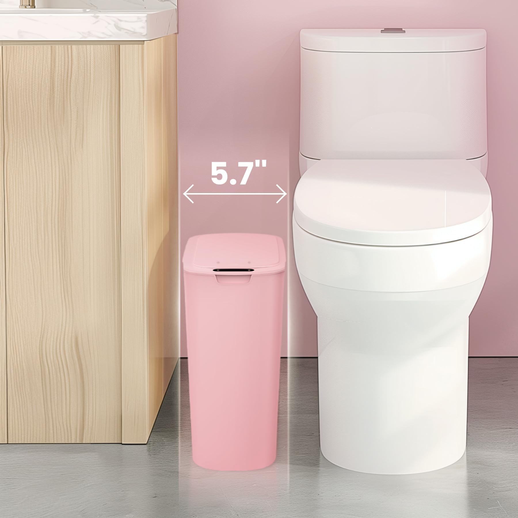 Cesun Pattumiera da bagno con sensore di movimento automatico con coperchio, 2,6 galloni Touchless, in plastica intelligente, sottile, piccolo cestino per WC, ufficio, camper, camera da letto,