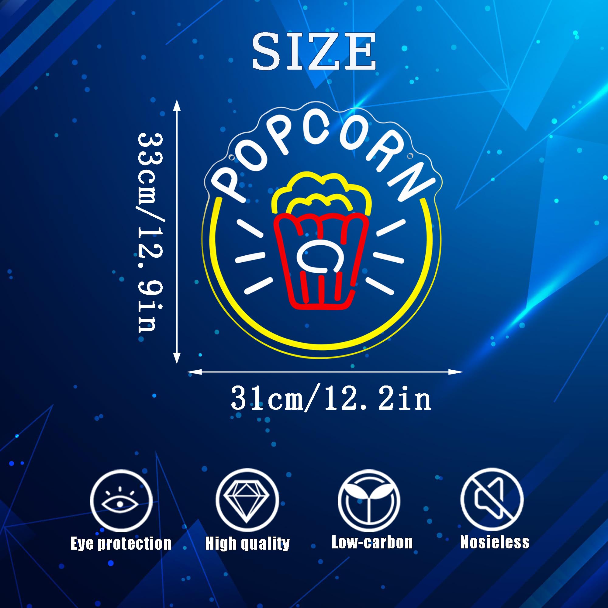 Insegna al neon a LED per popcorn, negozio di snack, cinema, luci al neon dimmerabili a 7 colori, decorazioni luminose da appendere alla parete, alimentazione USB con dimmer per telecomando,60x40cm