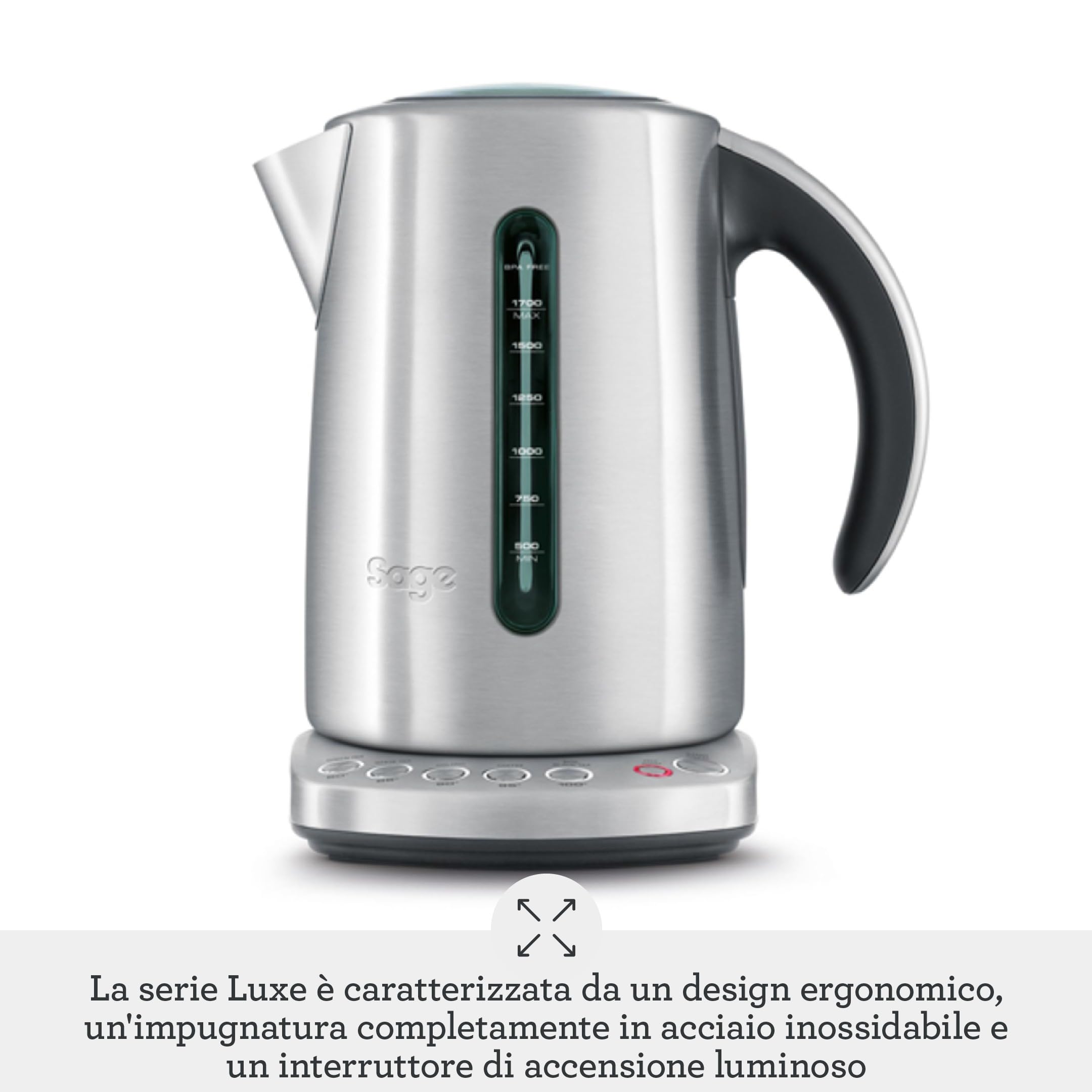 Sage - The Smart Kettle - Bollitore Elettrico Silenzioso e Senza Fili - Ebollizione Rapida - Acciaio Inox Spazzolato