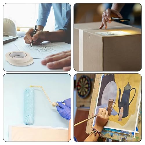 Miniatura 5 de 3 rollos de cinta adhesiva blanca, de uso general, color beige y blanco, cinta para pintores para el hogar, oficina, papelería escolar,