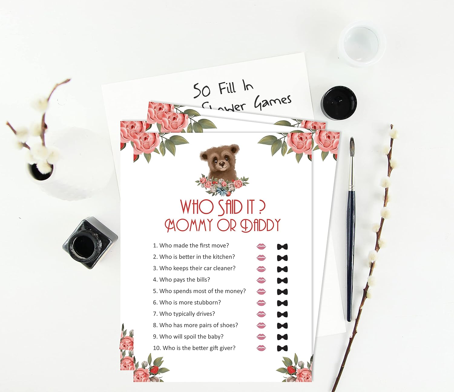 Who Said it Game Mommy Or Daddy 50 Sheet Fun Baby Shower Game Bear Jungle Animals Party Supply