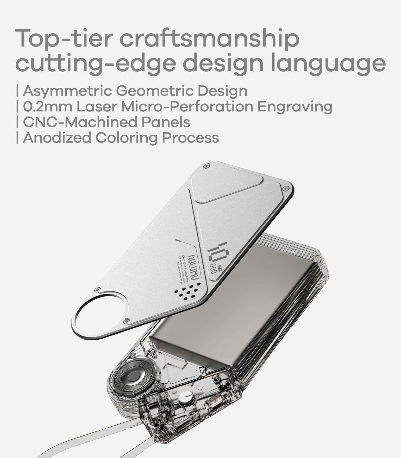 Aulumu M10 Batería externa magnética para MagSafe de 10000mAh con carga rápida y cable integrado para iPhone 17, 16 Serie, MacBook, Apple Watch, Samsung, apta para viajes, color plateado