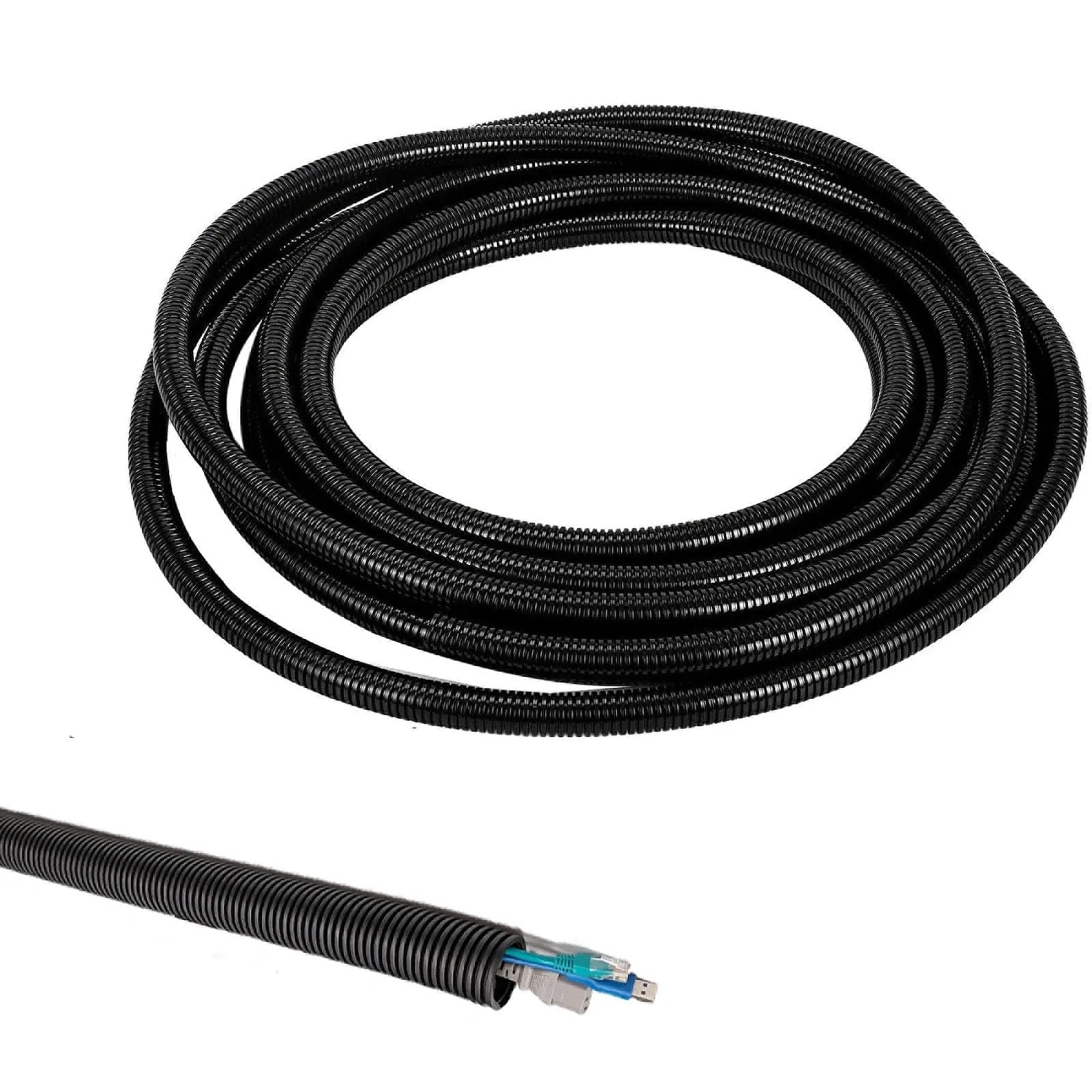 5M Corrugated Flexible Conduit Tube, Split Loom Wire Sleeve, PA Material, Outer 13mm, Diameter Hose Pipe Channel for Automotive, Garden Lights, TV Coax, Office Household Cable Management