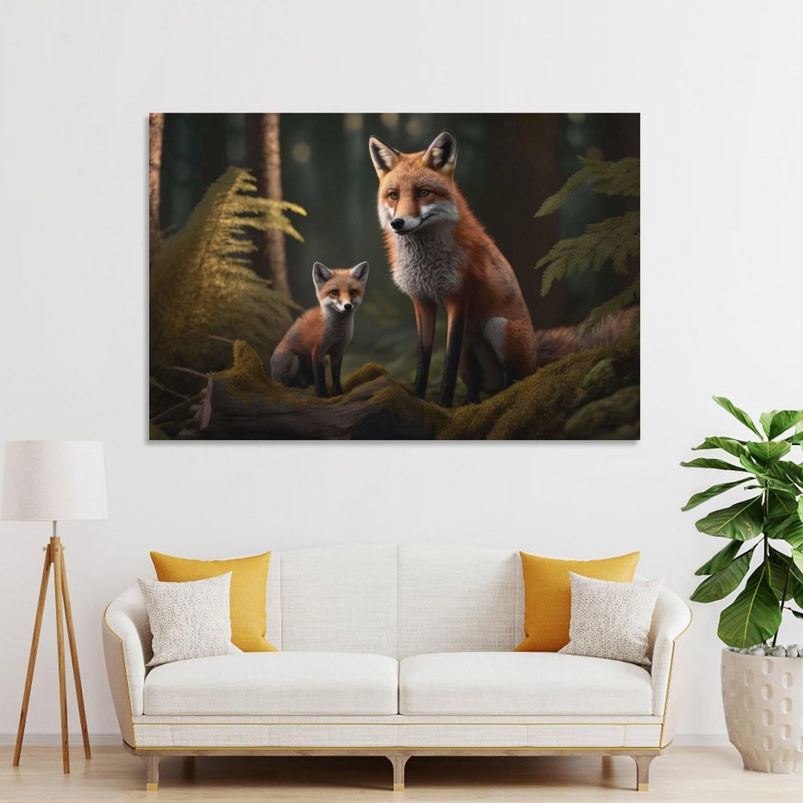 Junmoney Unframe-Style-3 Decorative Wall Artwork Fox With Cub, 16X24inch(40X60cm), For Lounge, Bedroom Or Personal Spaces, Thoughtful Wall Decor For Art Lovers