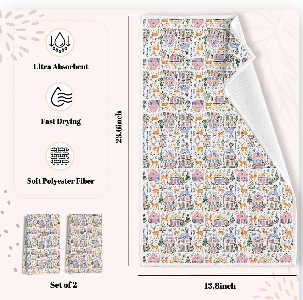 2PC Watercolor Deers Kitchen Towels Dish Towels for Kitchen Cute Deer Gifts image 2