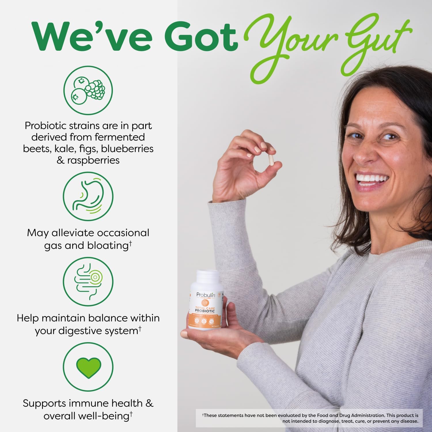 Probulin Total Care Probiotic Supplement, Daily Gut, Digestive, and Immune Health Probiotics Capsules for Men and Women, 20 Billion CFU, Vegan, 90 Count Bottle - Image 6