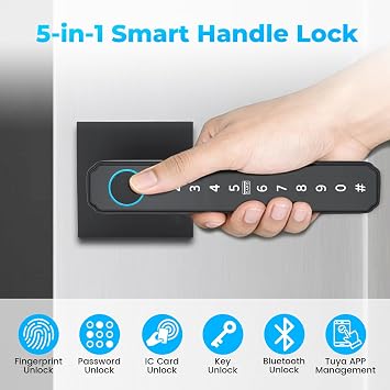 Smart Fingerprint Door Lock, 5-in-1 Keyless Entry with Bluetooth APP & NFC Cards | Biometric Smart Lock for Front Door, Bedroom, Office & Apartment | Digital Password & Backup Key Included