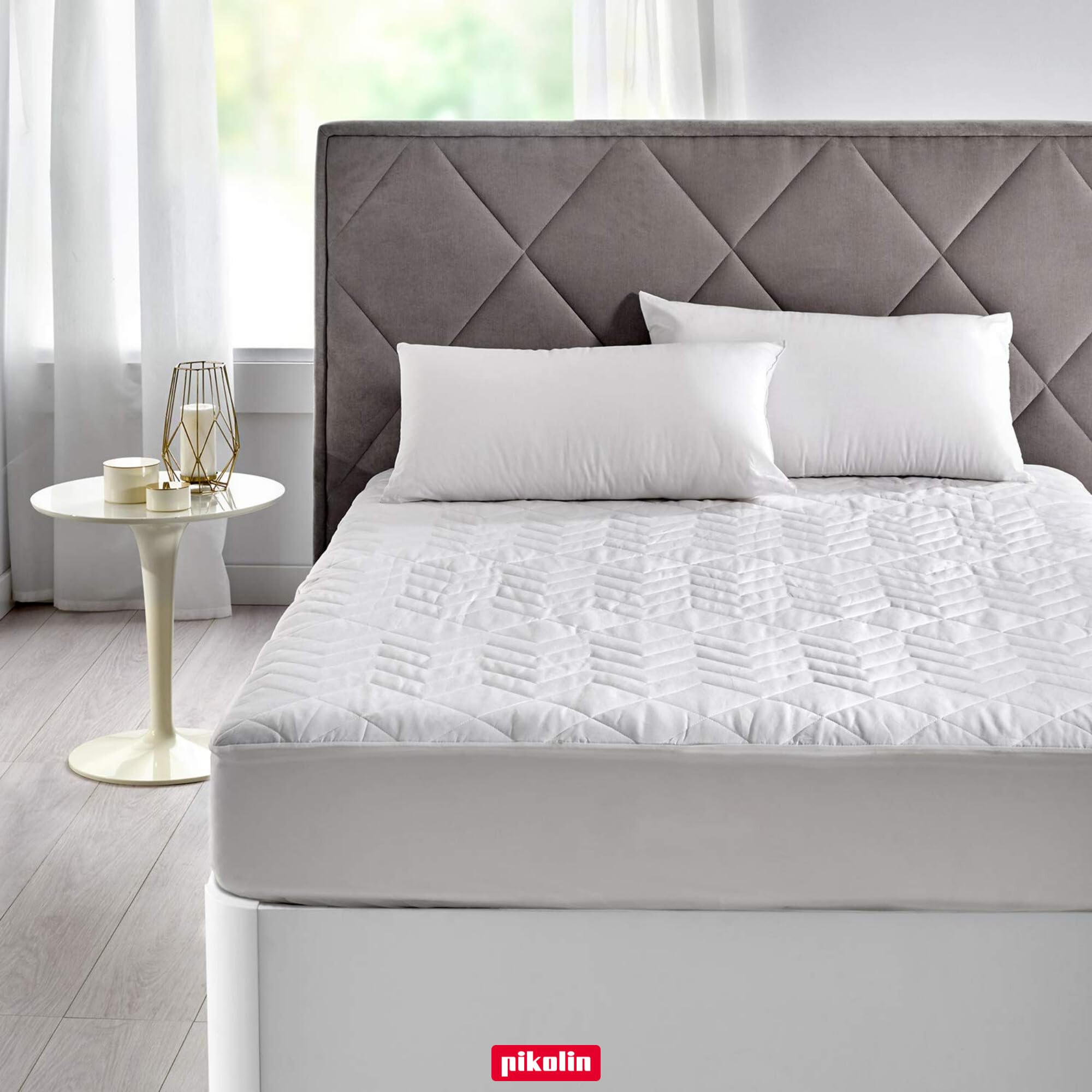 PIKOLIN - Coprimaterasso Matrimoniale Ipoallergenico in Cotone 100% | Traspirante e Confortevole | Tripla Barriera contro Acari e Batteri | Faldone Elastico 32 cm per un Riposo Ottimale | 150x196 cm