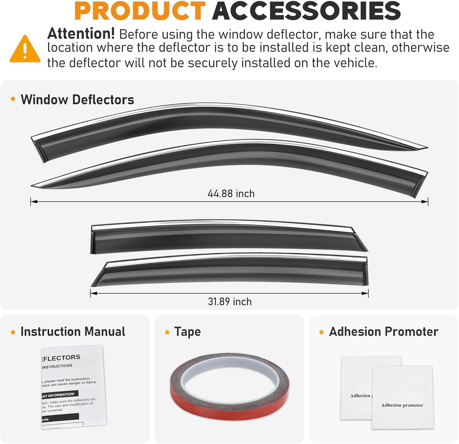 Shatterproof Taped-On Window Deflectors for Honda Accord 2023-2026 with Chrome Trim, Rain Guards, Window Visors for Car, Vent Deflector, 4pcs