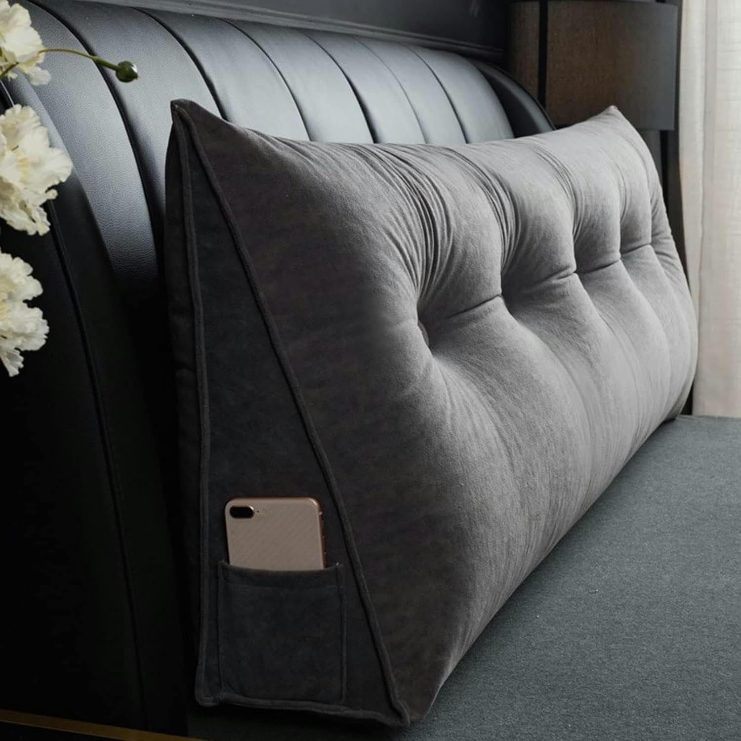 Triangular Headboard Pillow,Solid Color Triangle Cushion Reading Bed Rest Pillow,Large Bolster Wedge Support Removable Pillow for Dorm Daybed Bed