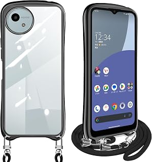 AQUOS wish4 保护套 肩带 透明 アクオスwish4 SH-52E 手机壳 防摔 透明 TPU 带肩带 挂肩 挂脖 带绳 斜挎 可拆卸 可调节长度（黑色）
