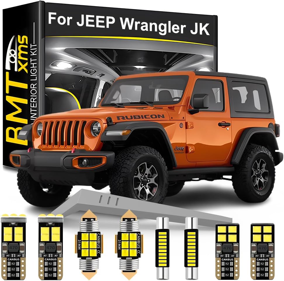 7 Pieces LED Interior Light Kit Replacement for JEEP Wrangler JK 2-Door 4-Door 2007-2020 6000K Cool White Bulbs