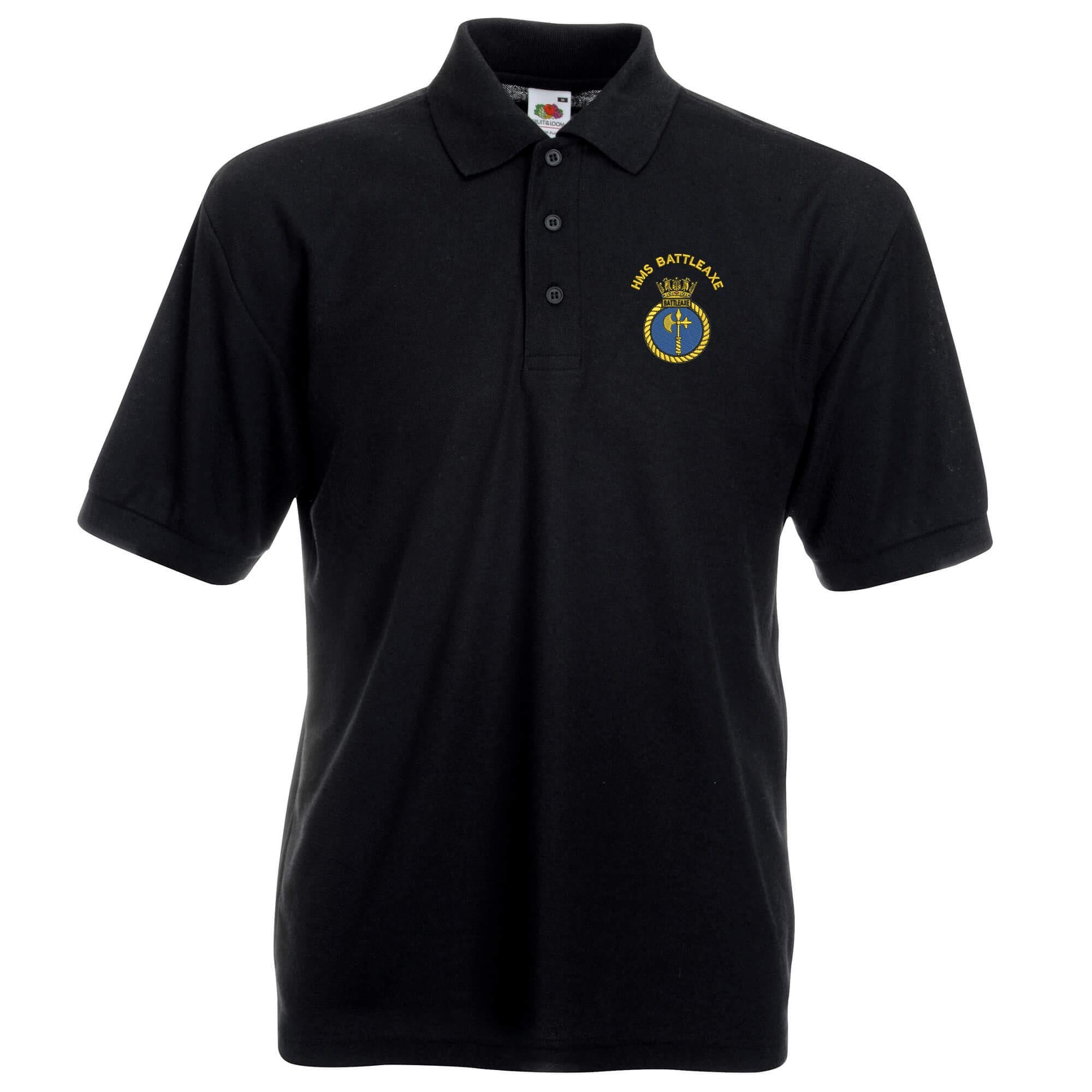 Pineapple Joe's Men's Black Hms Battleaxe Embroidered Polo - Small