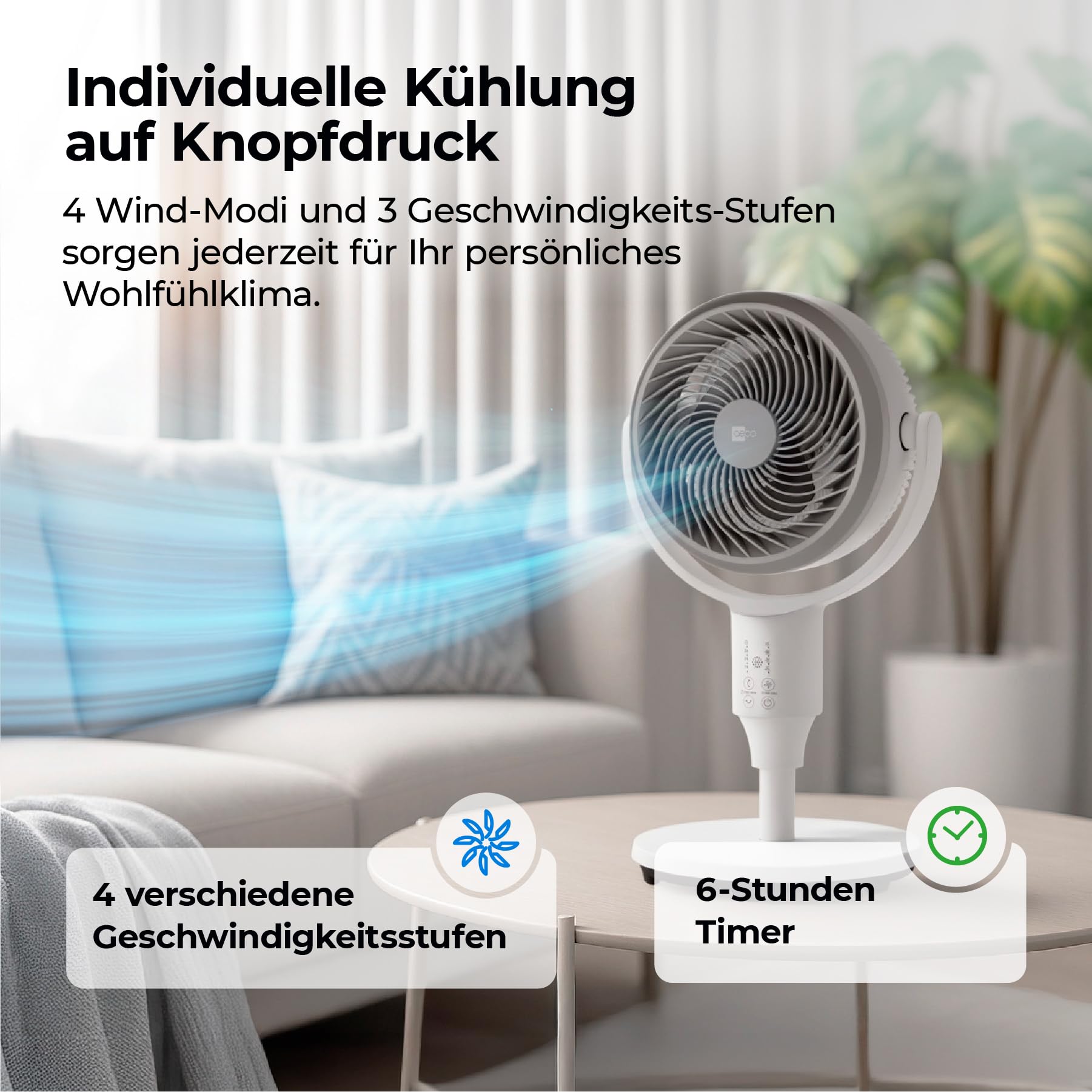 aeco AirX Duo 2in1 Tischventilator & Standventilator mit Fernbedienung | 61-118 cm Höhe | 135° + 85° Omni-Oszillierend | 4 Geschwindigkeit & 6H Timer | Leiser Fan für Schlafzimmer Büro Wohnzimmer