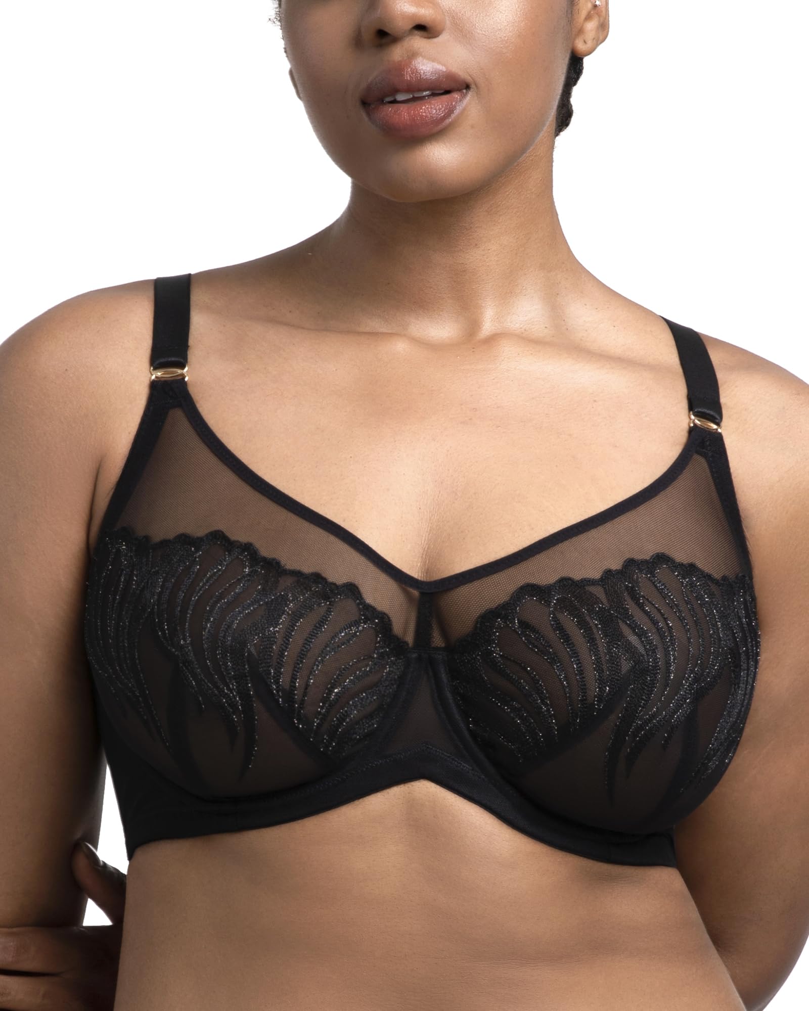 Minimizer Bras for Women Full Coverage Pearl Shimmer Plus Size Lace Unlined Bra with Underwire
