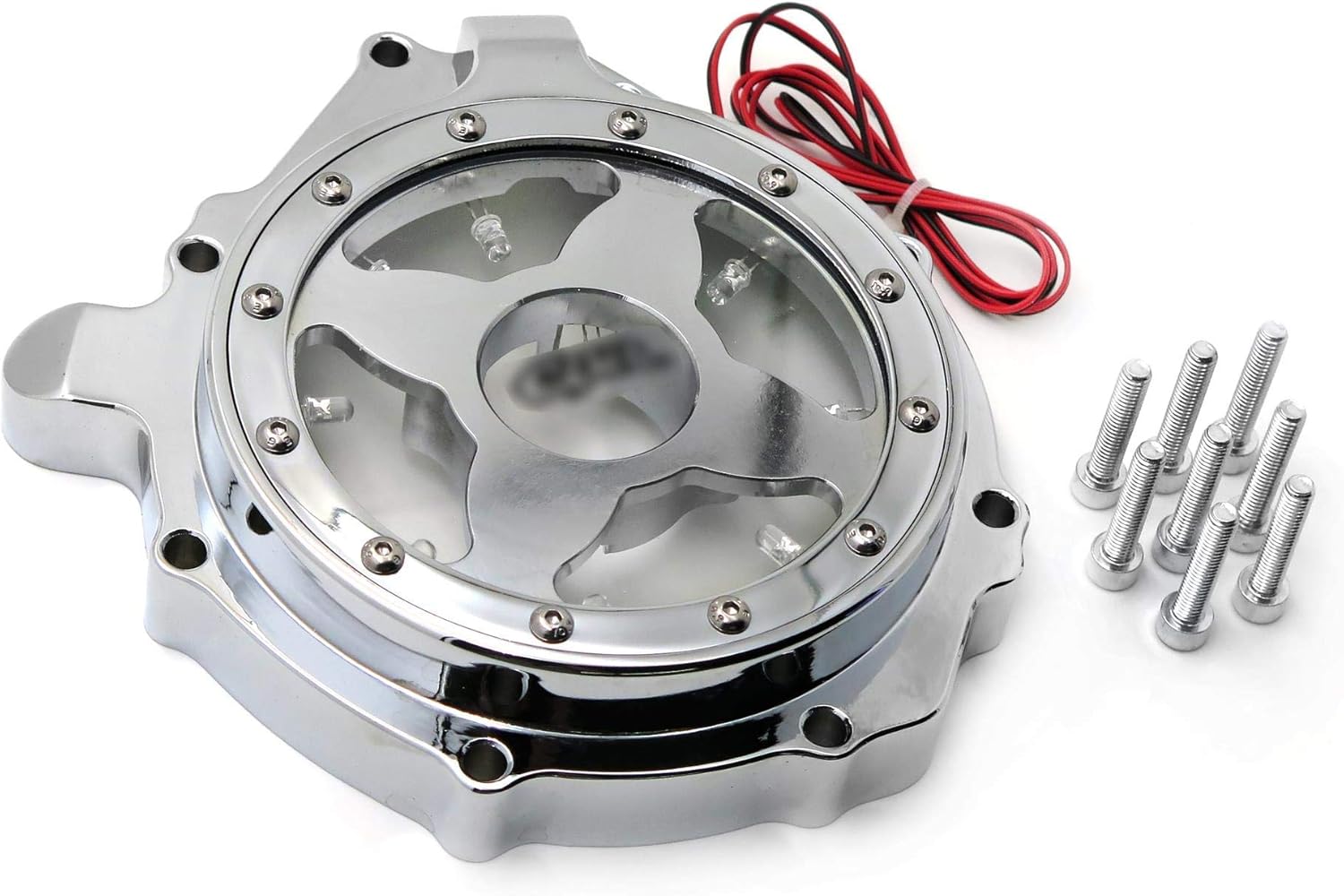 XKH- Glass See Through Engine Stator Cover Compatible with Suzuki Gsx1300R Hayabusa 1999 2013 chromed white led motorcycle [B07LCT1RQG]