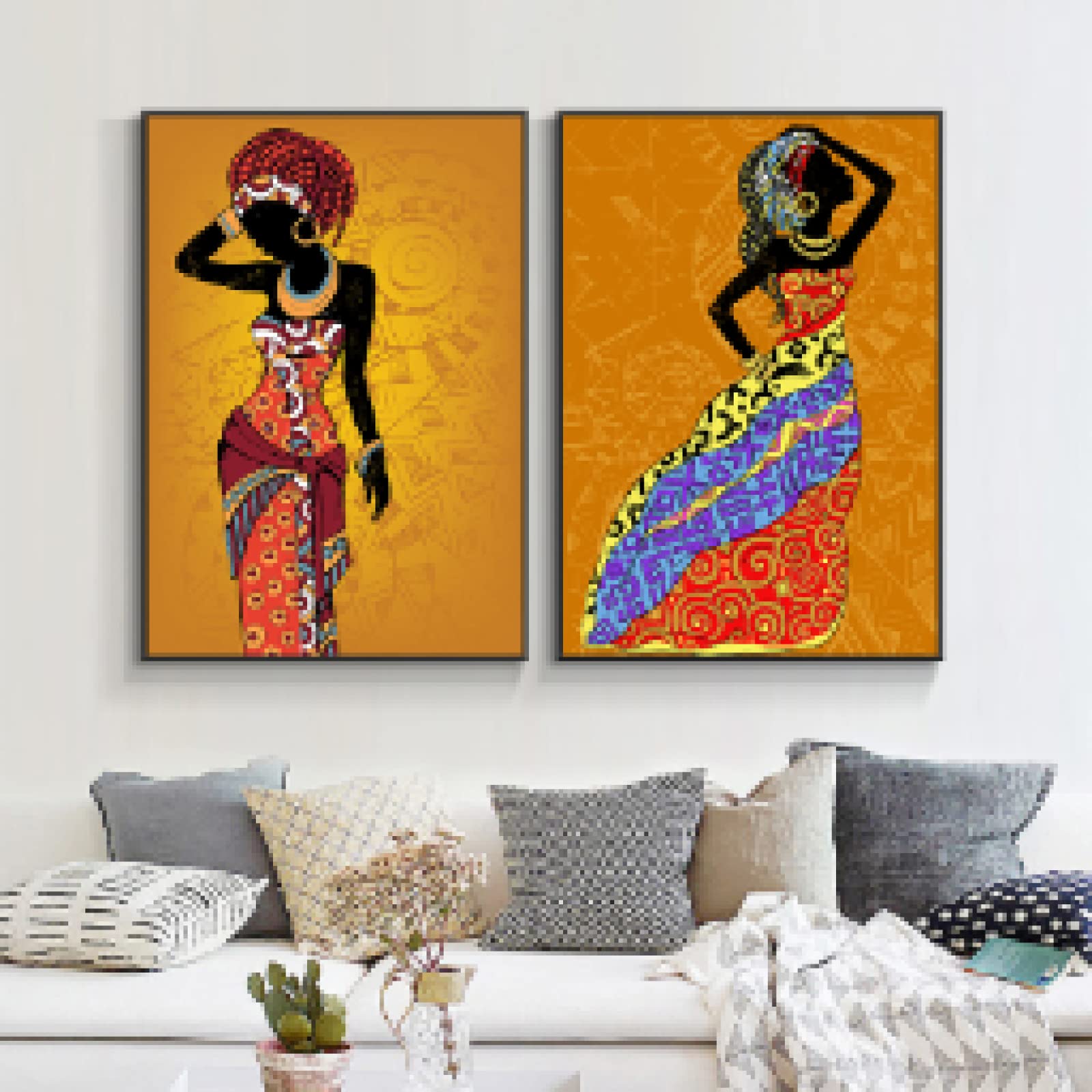 dsdsgog Nero e Oro Donna Africana Arte della Tela di Canapa Pittura Poster e Stampe Su Tela Immagini di Arte Della Parete per la Decorazione del Soggiorno 60x90 cmx3 Senza Cornice