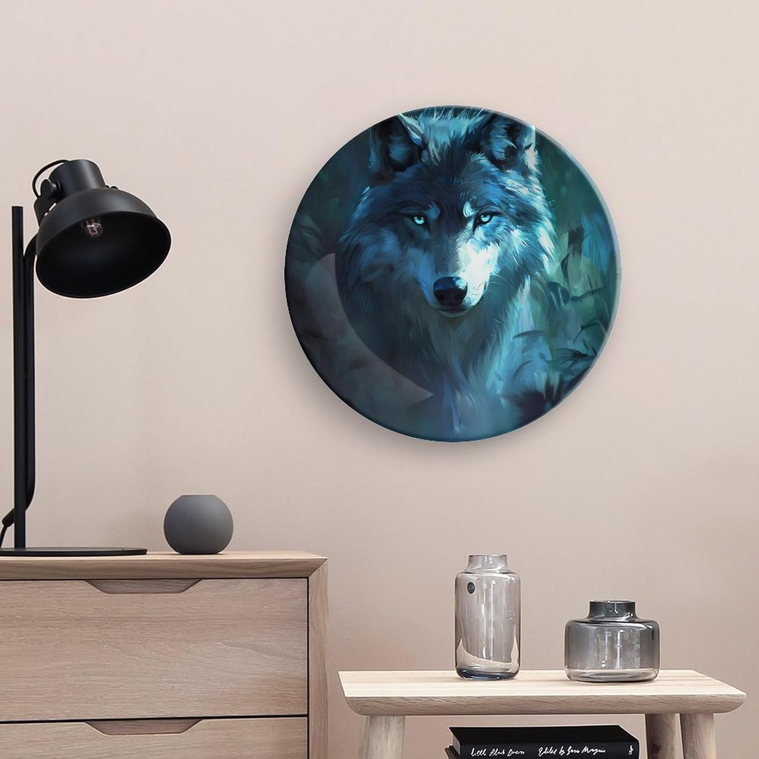 Ethereal Wolf Decorative Plates for Display Ceramic Plate Tray with Stand Hanger Home Decor