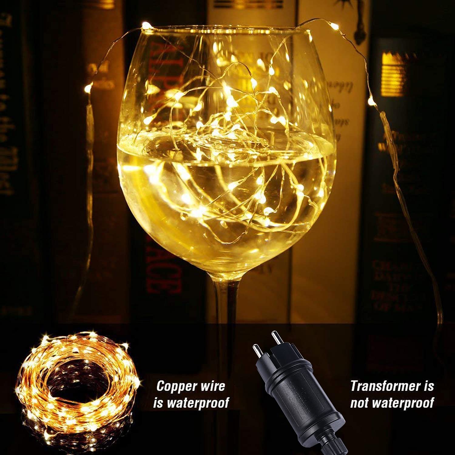 ALED LIGHT Impermeabile Ghirlanda luminosa 22m, 8 modalità, 220 LED bianco caldo filo di rame per decorazione esterno/interno per festa giardino casa natale