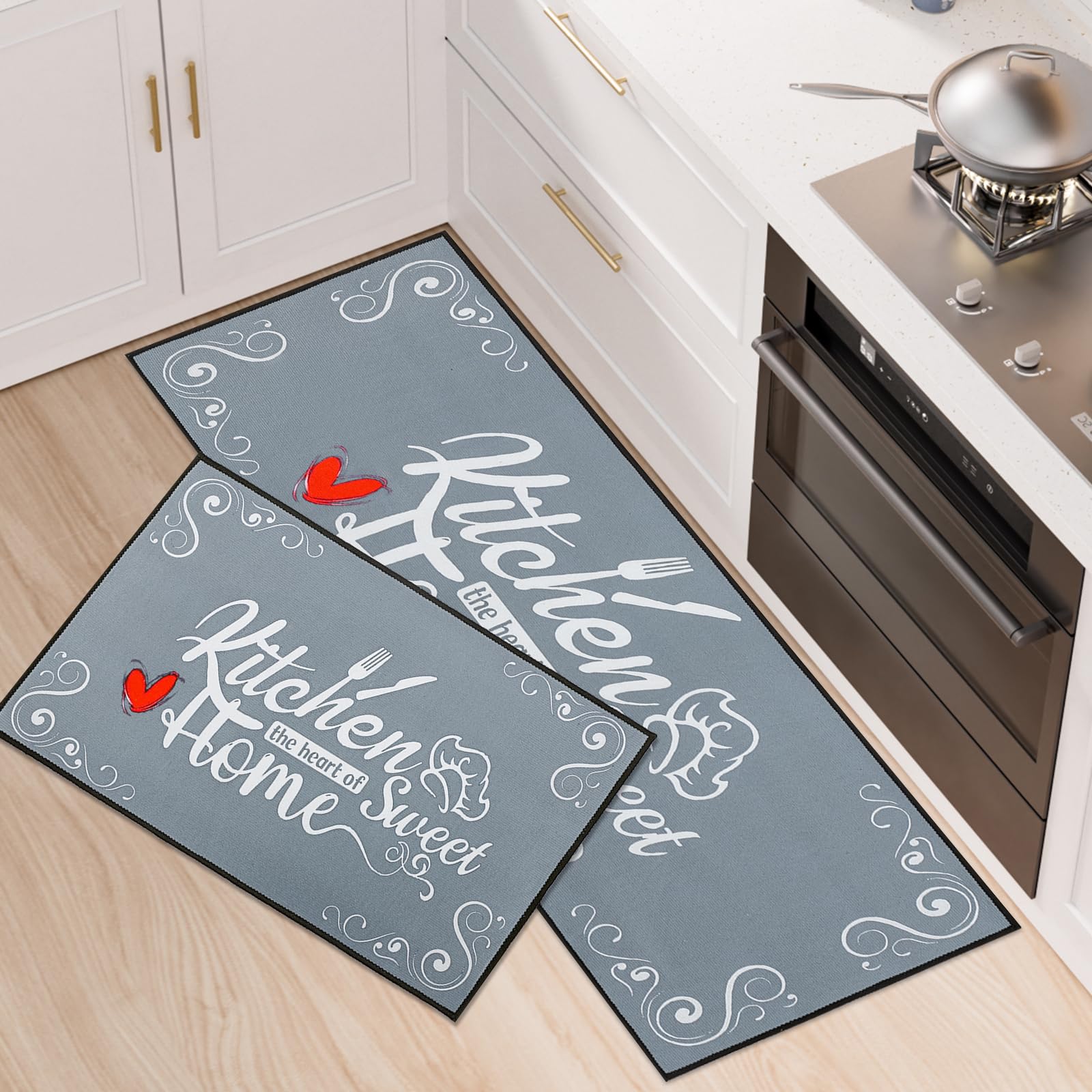 Tapis de Cuisine Anti-Fatigue Antidérapants 2 Pièces, 43x75+43x120CM Rembourrés Lavables