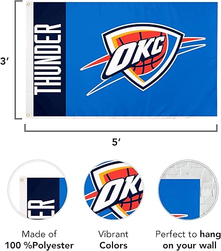 Miniatura 4 de Desert Cactus Bandera del Trueno de la Ciudad de Oklahoma NBA Asociación Nacional de Baloncesto OKC 100% poliéster para interiores y exteriores, 3 x