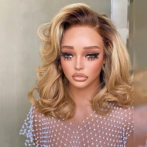 Ombre #4 27 Blonde Colored Loose Wave Wig Dark Root