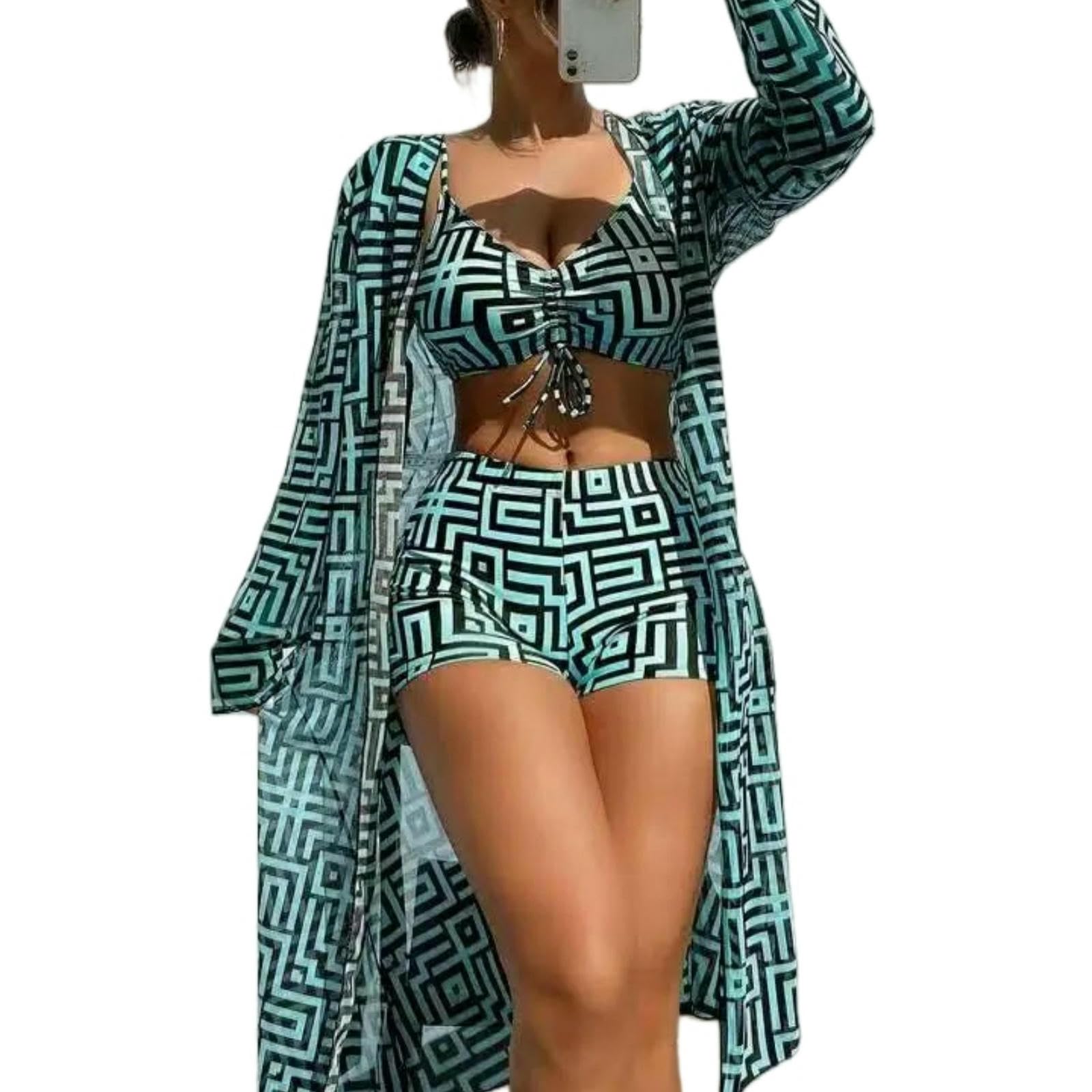 Bañador conjunto de traje baño bikini con tiras bóxer playa
