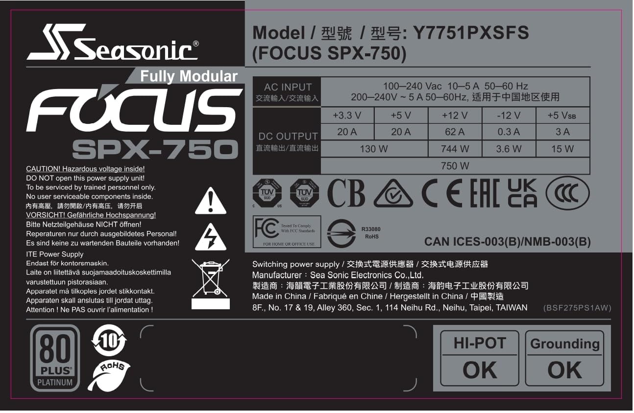 Amazon | Seasonic FOCUS SPX-750 750W ATX23.1 | Seasonic