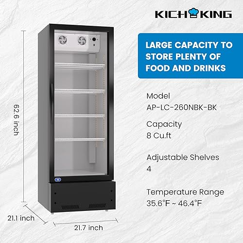 Miniatura 2 de KICHKING Refrigerador comercial de 8 pies cúbicos, 35  46 , refrigerador vertical con puerta de vidrio de 21.7 pulgadas de ancho, enfriador de