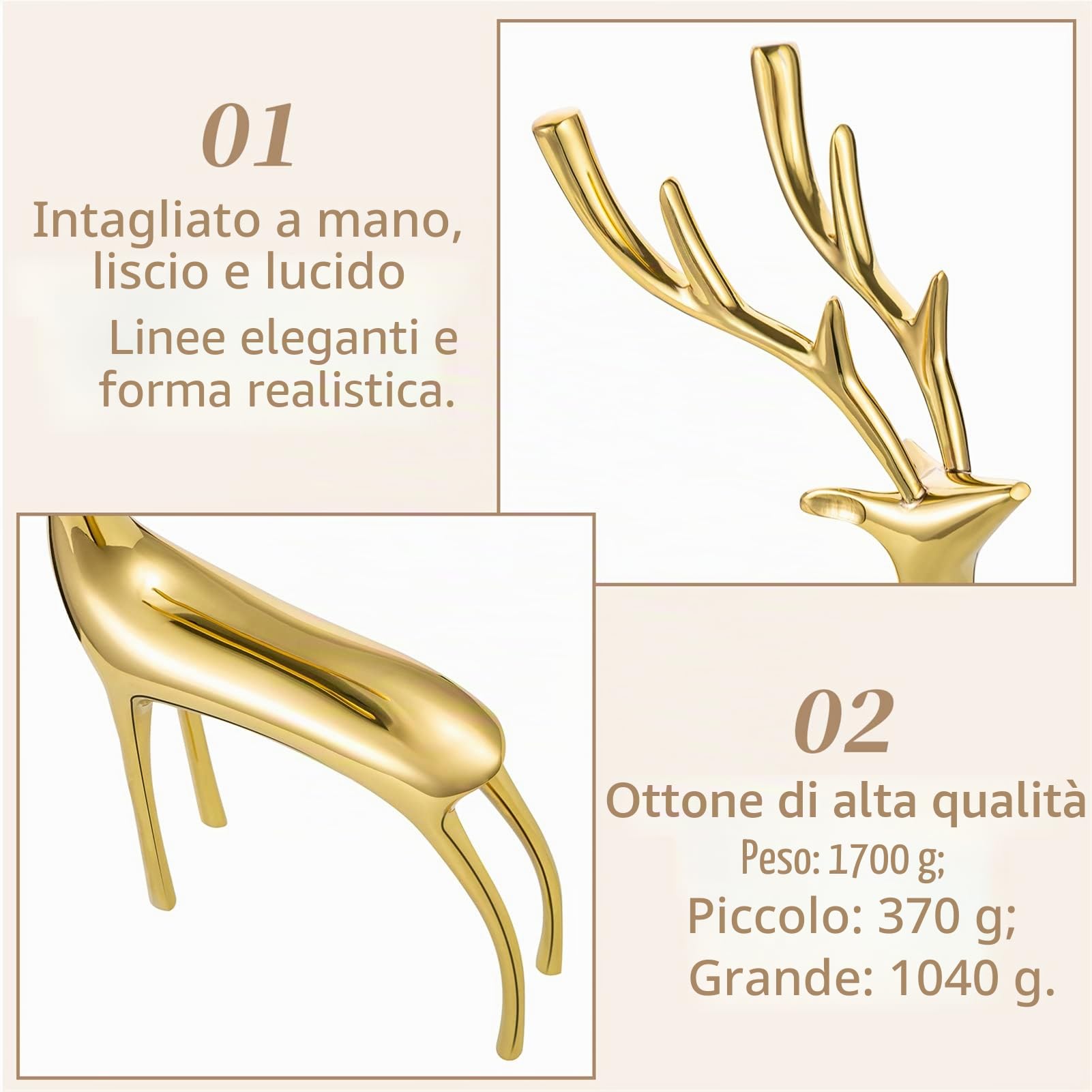 Sziqiqi Sculture Statuette di Animali di Renna, Ornamenti di Cervo in Metallo per la Decorazione Interna Accenti Soggiorno Camera da Letto Ufficio Libreria da Tavolo Cappotto di Natale Decorazione,