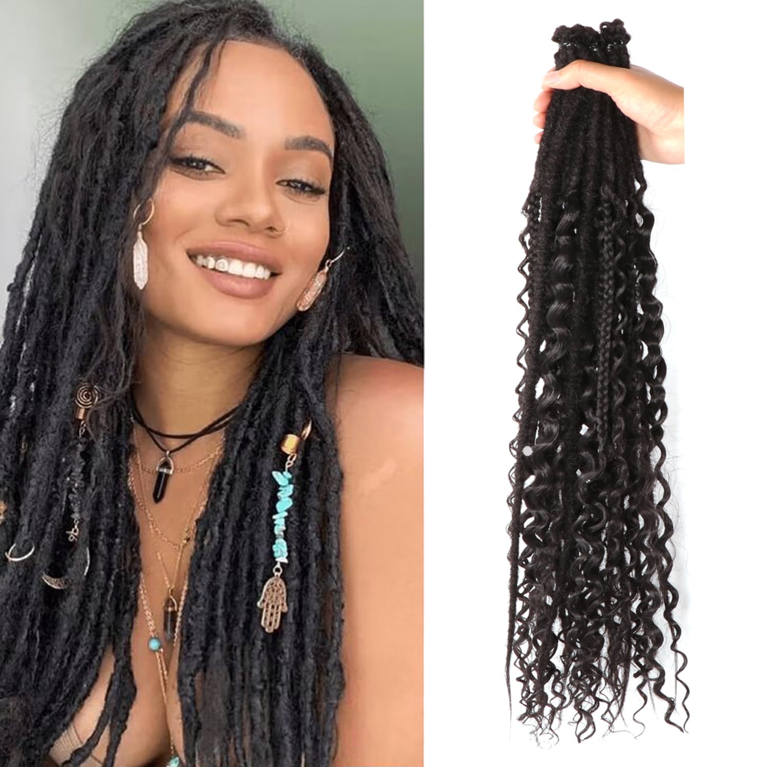 24 Inch Synthetic Dreadlock Extensions Hippie Single Ended Dreads 0.6 cm Width Loc Extensions Reggae Style Crochet Hair for Women (1B#
