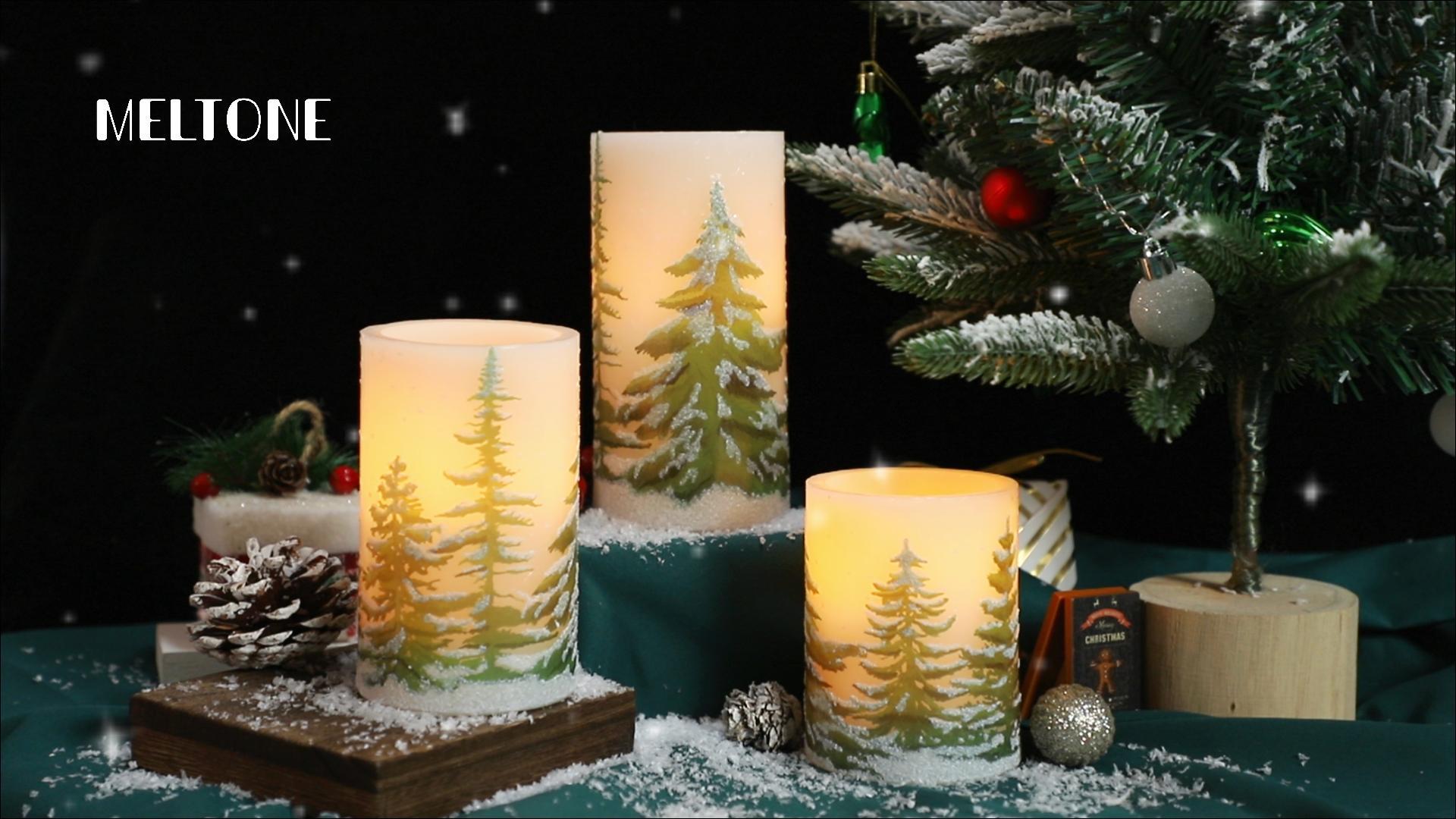 Image of MELTONE Christmas Tree Flameless Candles with Remote Real Wax Flickering Battery Operated Candles - Home Party Holiday Decorations - Set of 3