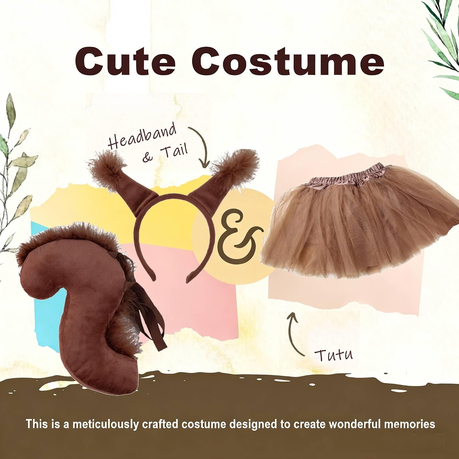 Kirei Sui 3-Piece Scampering Squirrel Koala Costume Set with Ears Headband & Tutu Halloween Dress Up for Kids