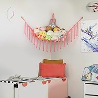 Vista 6 de Hamaca Esquinera para Animales de Peluche, Red Grande Tejida a Mano para Hamaca de Juguetes de Peluche con Anillos de Madera Almacenamiento Boho