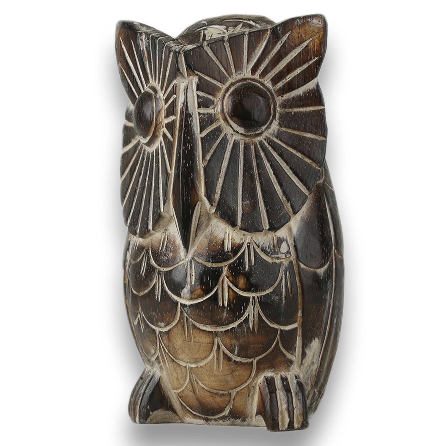 ART-CRAFT Holz Eule handgeschnitzt White wash Painted 20cm