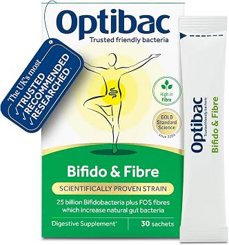Optibac Bifido & Fibre, Vegan Digestive Supplement + FOS Fibre - 30 Sachets