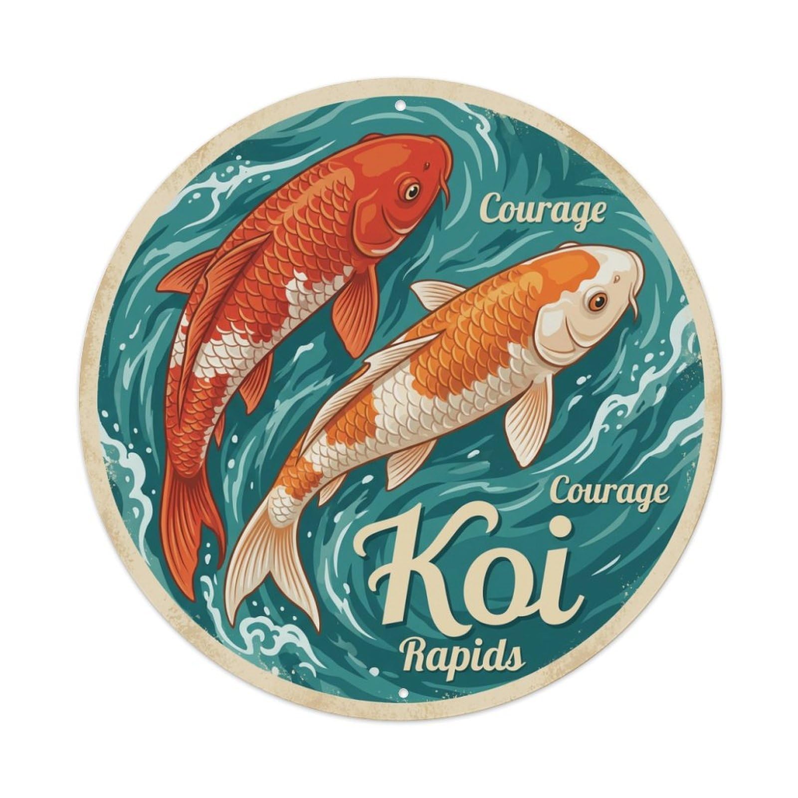 Metal Tin Sign Koi Fish Rapids Strong Current Japanese Art