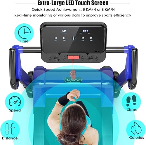 Miniatura 5 de Goplus Caminadora plegable eléctrica de 2.25 HP, diseño sin instalación con sistema de amortiguación de 8 etapas, pantalla táctil LED grande y