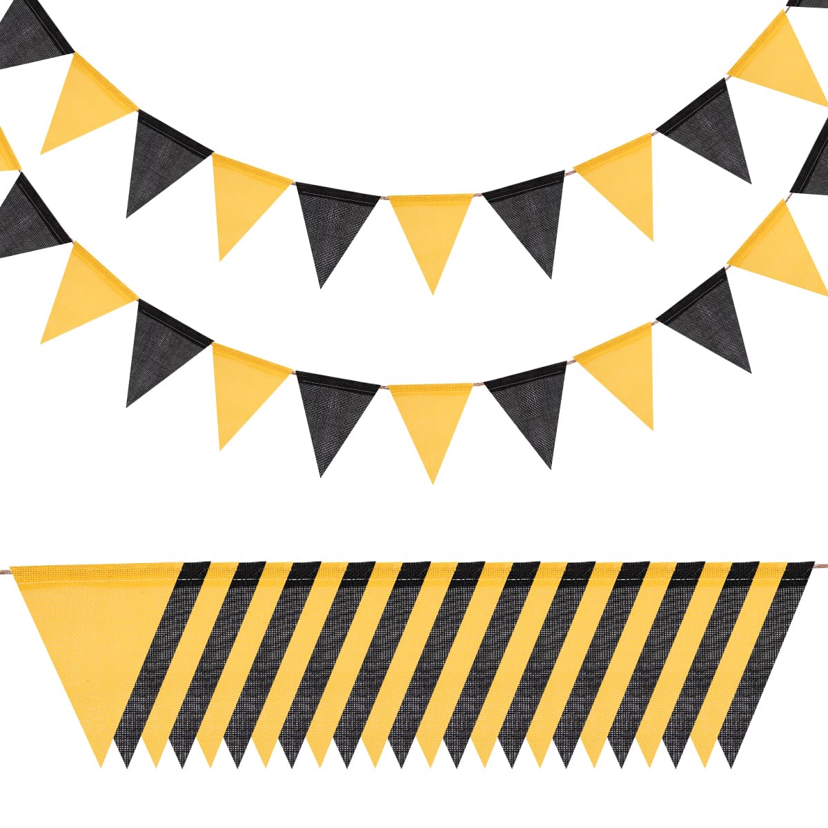 8M Black Yellow Burlap Bunting Banner, 24pcs Waterproof Triangle Flags Pennant Bunting Imitated Linen Burlap Bunting for Party Banners Party Decorations