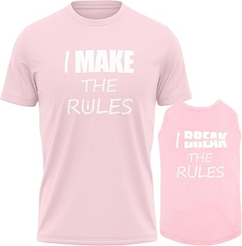 Dog and Owner Matching Clothes - Adorable I Make The Rules I Break The Rules Pet & Owner Matching Outfits with Owners - Soft Pet Clothes - Premium Dog Shirt Bundle is a Great Gift for Christmas