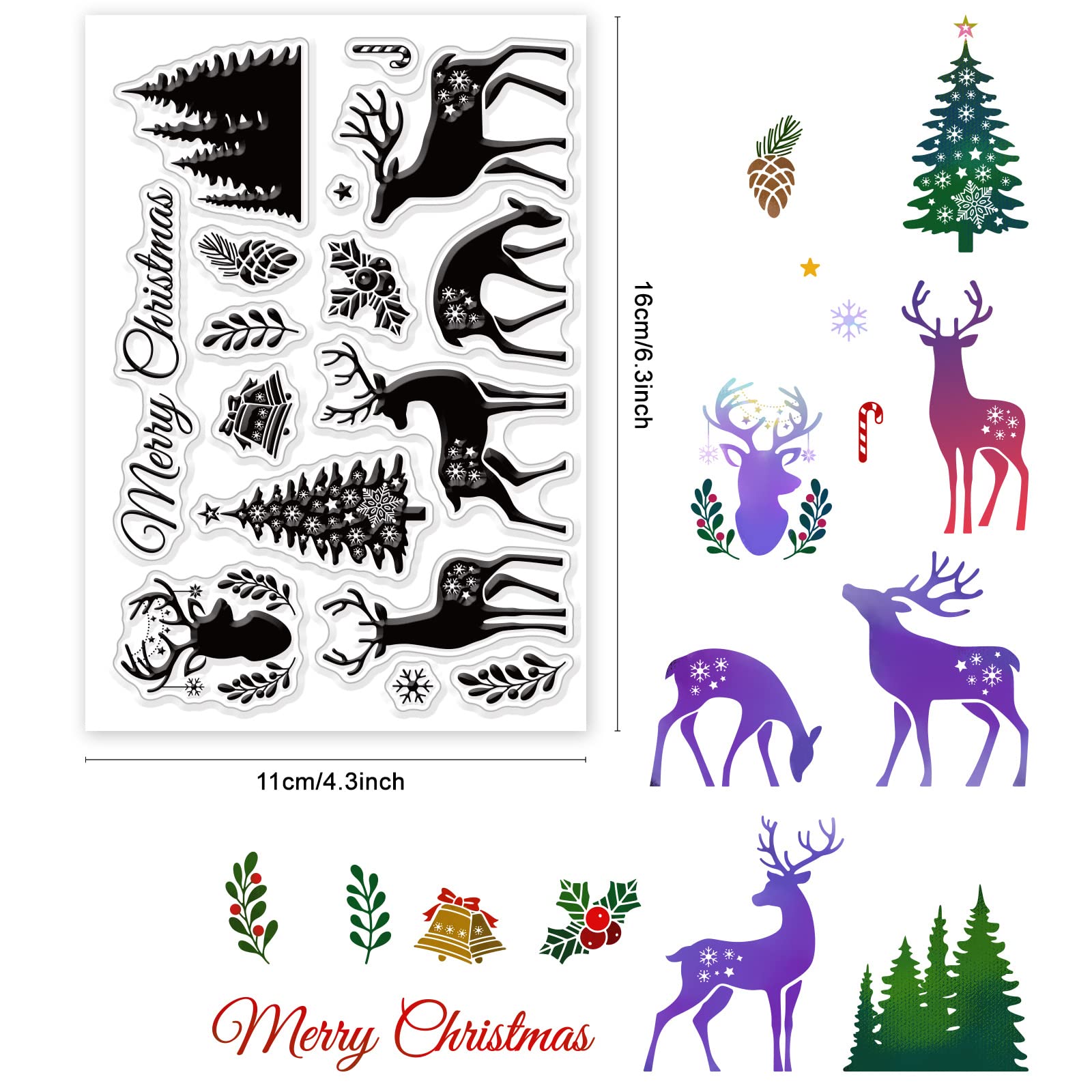 CRASPIRE Timbro Trasparente di Natale Cancello In Legno Cane Pulcino Orso Pupazzo di Neve Sigillo Timbro In Silicone Timbri In Gomma Trasparenti per La Creazione di Cartoline di Natale Decorazione Fai
