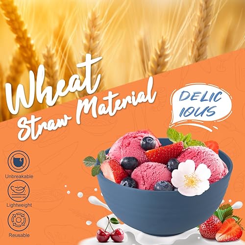 Miniatura 4 de Juego de vajilla de paja de trigo, 40 piezas, servicio para 8, juegos de platos y tazones, juego de platos irrompibles, platos llanos, platos de