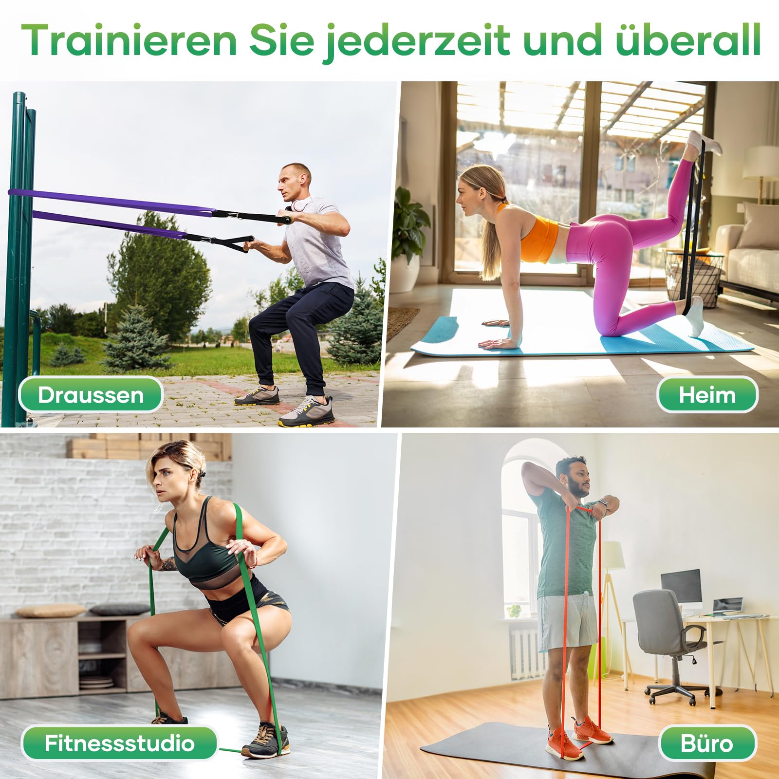 Fokky Fitnessbänder Widerstandsbänder mit 5 Stufen, Resistance Bands mit Türanker, 2*Griffen, Übungsanleitung&Tragebeutel, Gymnastikband Klimmzugband Fitnessband für Muskelaufbau,Yoga,Pilates 5er Set