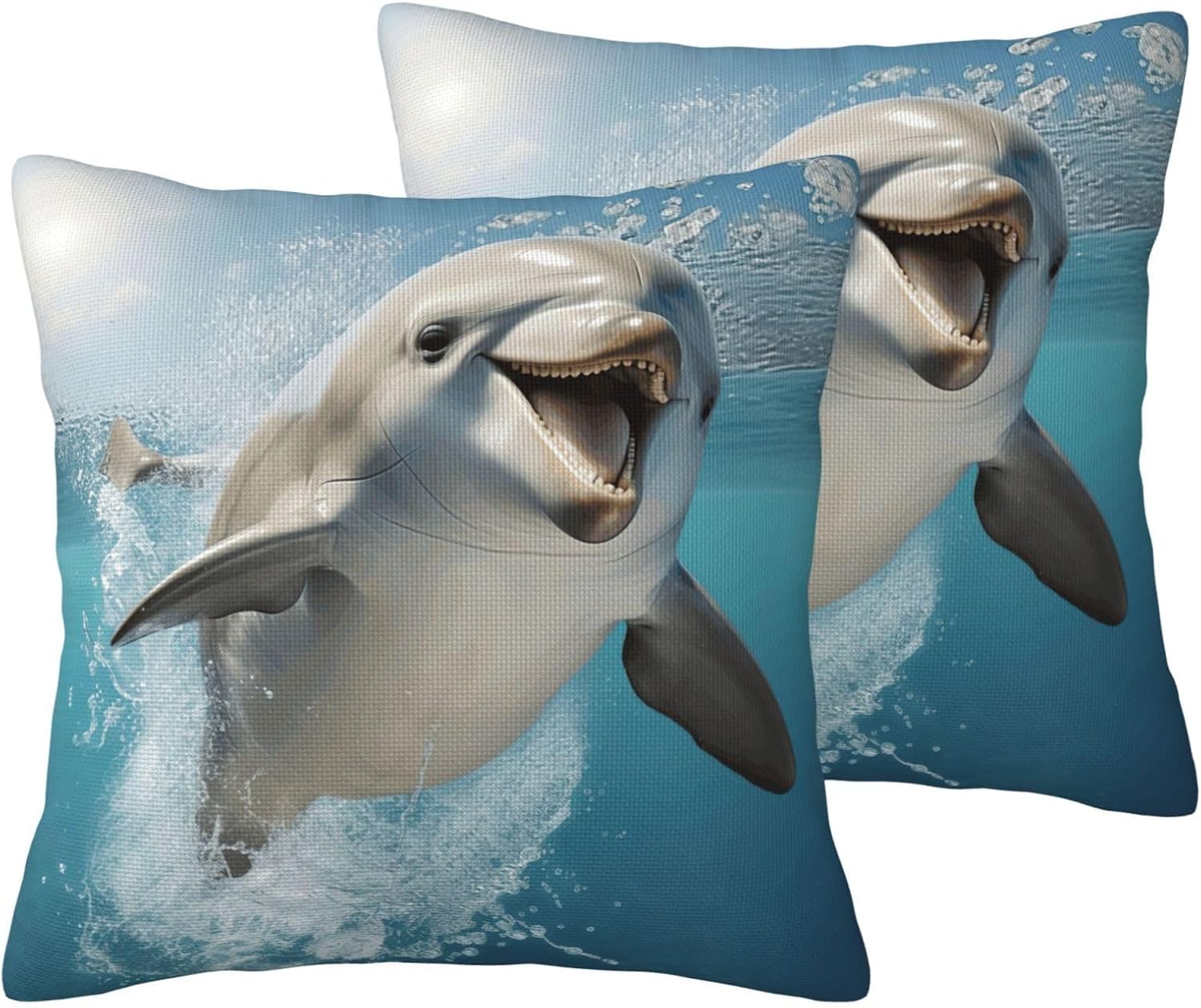 Funny Animal Dolphin Imitation Linen Pillowcase -2 Sets, Fashionable Home Decoration, Used for Sofas, Gardens, beds