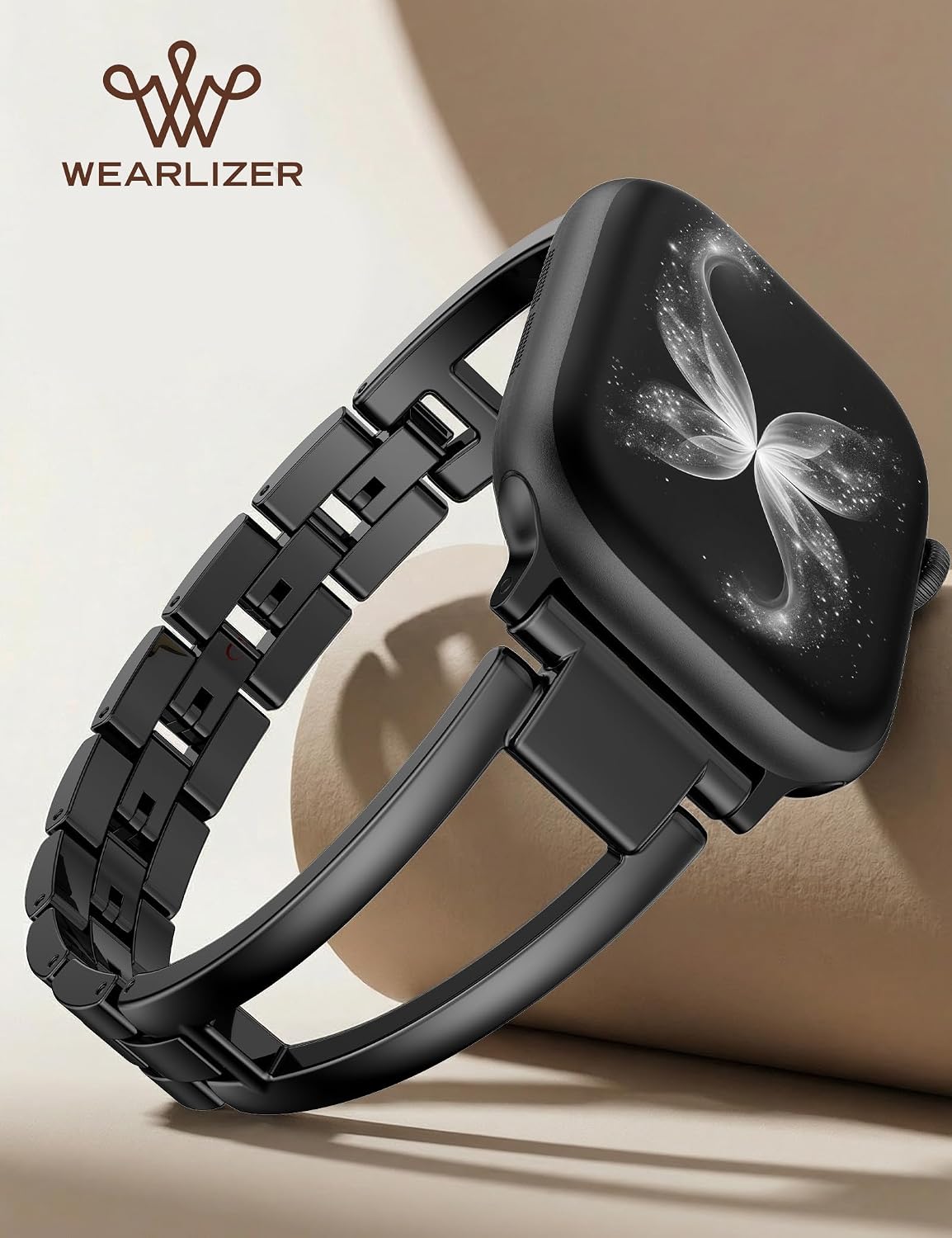 Wearlizer Compatible with Apple Watch Band 42/46/38/40/41/44/45/49mm Women, Dressy Fancy Stainless Steel Metal Strap Pretty Slim Designer Bracelet for iWatch Series 11 10 9 8 7 6 5 4 SE/Ultra 3 2 1