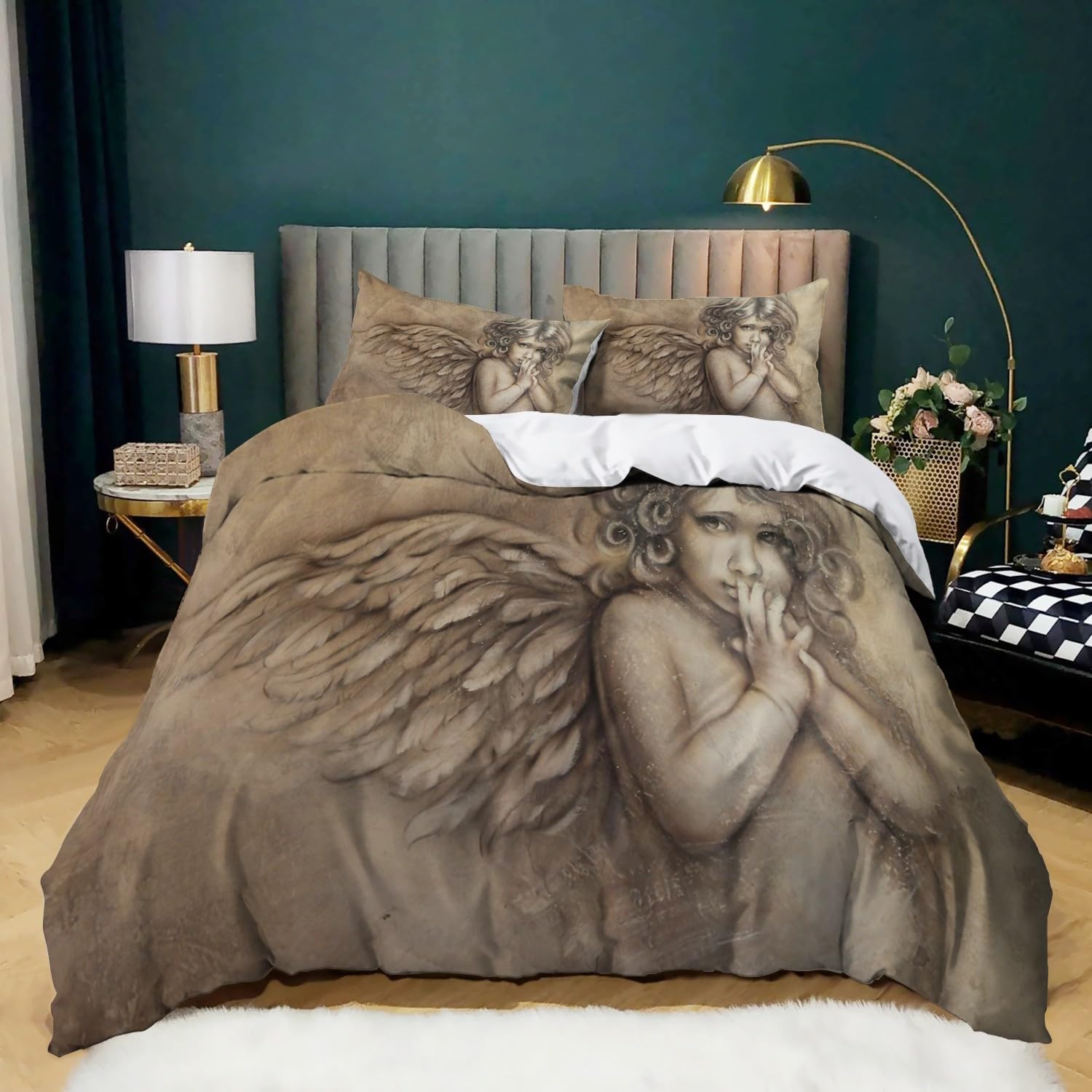 Parure de lit Ange Marron 3D avec Fermeture Éclair Fluide