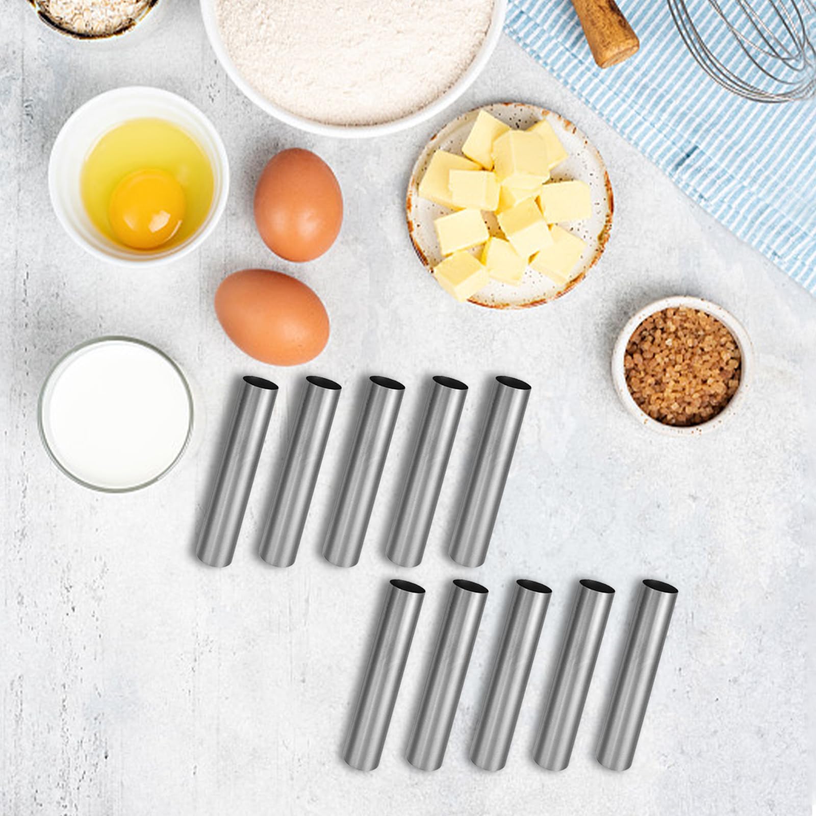 12 tubi per cannoli in acciaio inox, per pancake, pasticceria, pasticceria, cono, per anniversario
