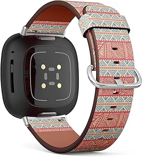 CJBROES Replacement Leather Watch Band, Compatible with Fitbit Versa 3 and Fitbit Sense of Wristband Bracelet Accessory - Decorative Ancient Ethnic