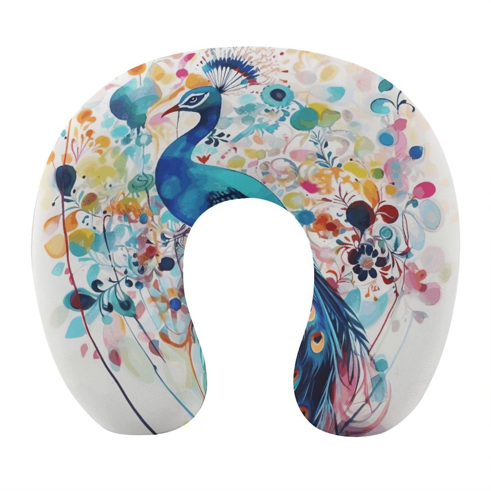 FekiLoot Color Peacock Travel Pillow,U Shaped Office Napping Pillow Support Neck and Head Comfortable Travel Neck Pillow U Shape Sleeping Essentials for Long Haul Flights