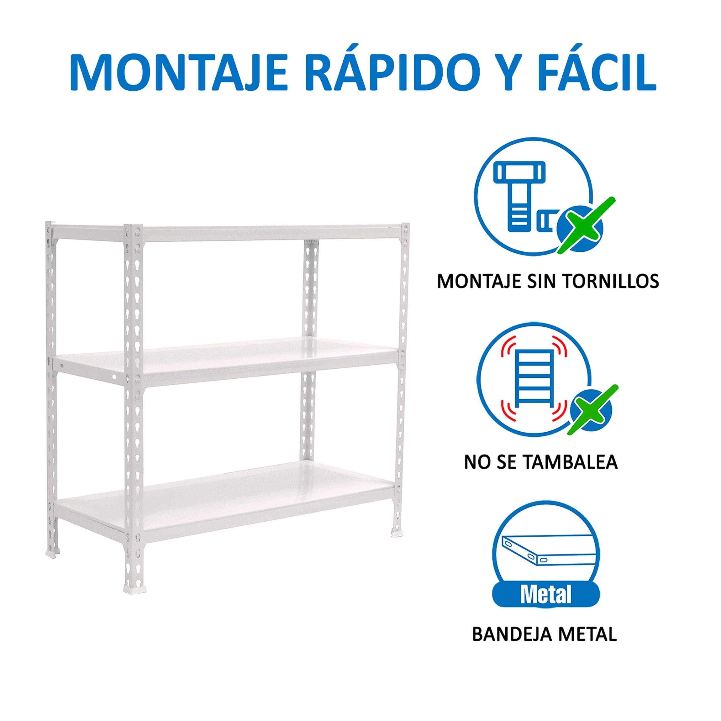 Simon Rack Estantería Metálica 1000x900x500 mm - Simonclick | 3 Alturas, Bandeja Metal, 180 kg de Punto Flexión, Blanco, Pintura anticorrosión, Montaje sistema clic